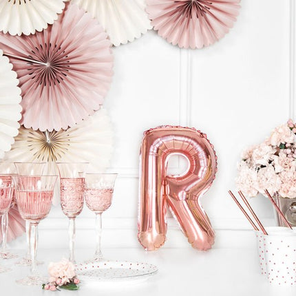 Folie Ballon Letter R Rose Goud Leeg 35cm van Partydeco koop je bij Partywinkel