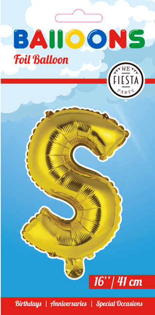 Folie Ballon Letter S Goud 41cm met Rietje van WeFiesta koop je bij Partywinkel