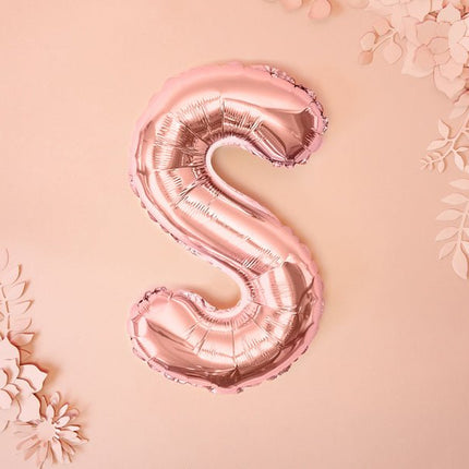 Folie Ballon Letter S Rose Goud Leeg 35cm van Partydeco koop je bij Partywinkel