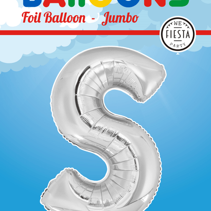 Folie Ballon Letter S Zilver XL 102cm leeg van WeFiesta koop je bij Partywinkel