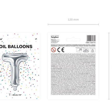 Folie Ballon Letter T Zilver Leeg 35cm van Partydeco koop je bij Partywinkel