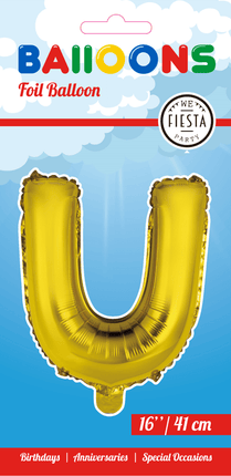 Folie Ballon Letter U Goud 41cm met Rietje van WeFiesta koop je bij Partywinkel