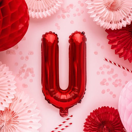 Folie Ballon Letter U Rood Leeg 35cm van Partydeco koop je bij Partywinkel