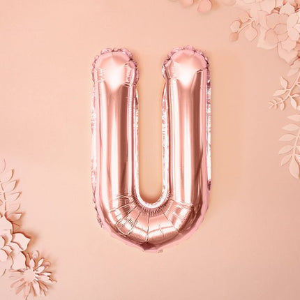 Folie Ballon Letter U Rose Goud Leeg 35cm van Partydeco koop je bij Partywinkel