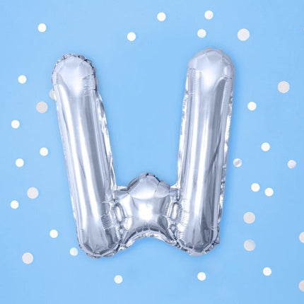 Folie Ballon Letter W Zilver Leeg 35cm van Partydeco koop je bij Partywinkel
