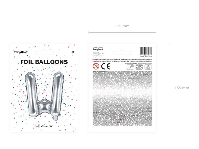 Folie Ballon Letter W Zilver Leeg 35cm van Partydeco koop je bij Partywinkel