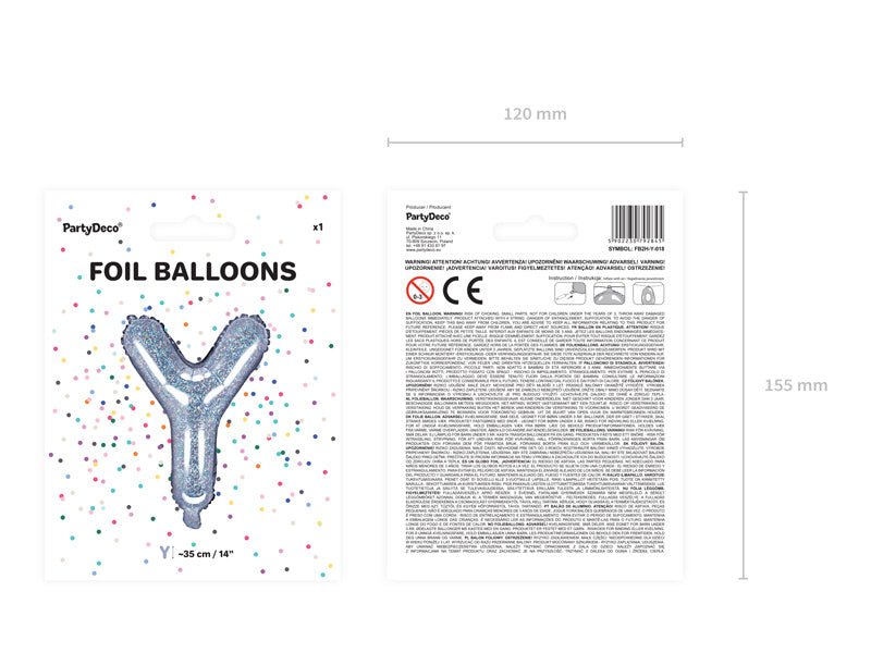 Folie Ballon Letter Y Holografisch Leeg 35cm van Partydeco koop je bij Partywinkel