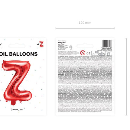 Folie Ballon Letter Z Rood Leeg 35cm van Partydeco koop je bij Partywinkel