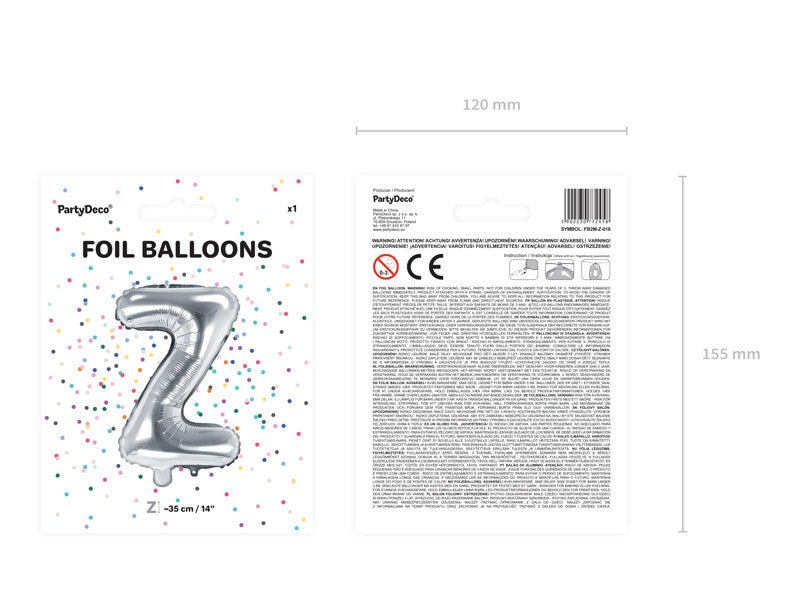 Folie Ballon Letter Z Zilver Leeg 35cm van Partydeco koop je bij Partywinkel