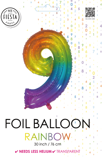 Folieballon Cijfer 9 Regenboog Transparant 66cm van WeFiesta koop je bij Partywinkel