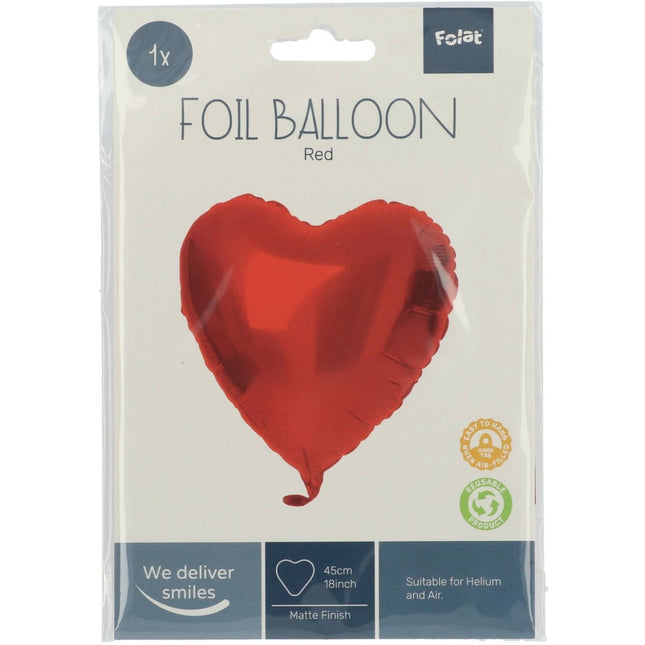 Folieballon Hartvormig Rood Metallic Mat - 45 cm van Folat koop je bij Partywinkel