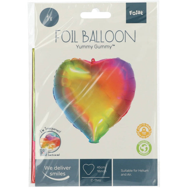 Folieballon Hartvormig Yummy Gummy Rainbow - 45 cm van Folat koop je bij Partywinkel
