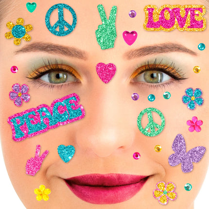 Färgade falska tatueringar för ansiktet – Glitter Flower Power