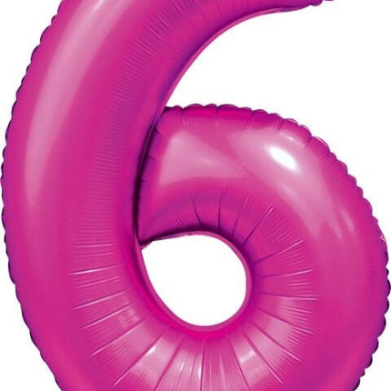 Fuchsia Cijfer Ballon 6 Jaar Glans 86cm van WeFiesta koop je bij Partywinkel
