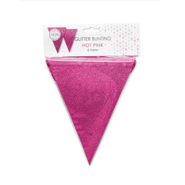 Fuchsia Vlaggenlijn Glitter 6m van WeFiesta koop je bij Partywinkel