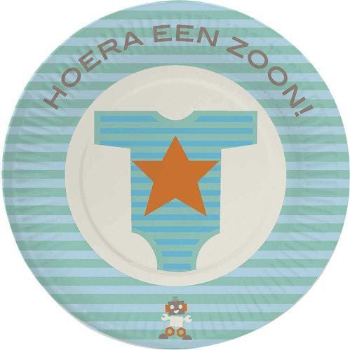 Geboorte Borden Zoon 18cm 8st van Haza Witbaard koop je bij Partywinkel