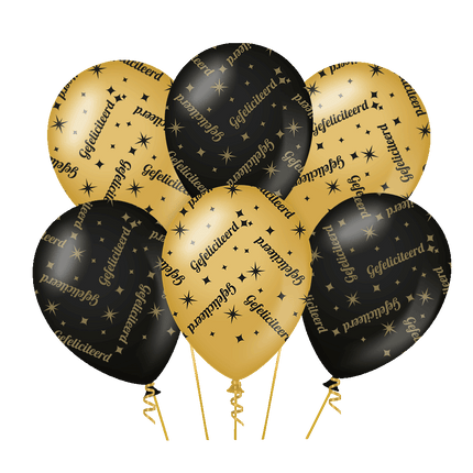 Gefeliciteerd Ballonnen Zwart Goud 30cm 6st van Paper Dreams koop je bij Partywinkel
