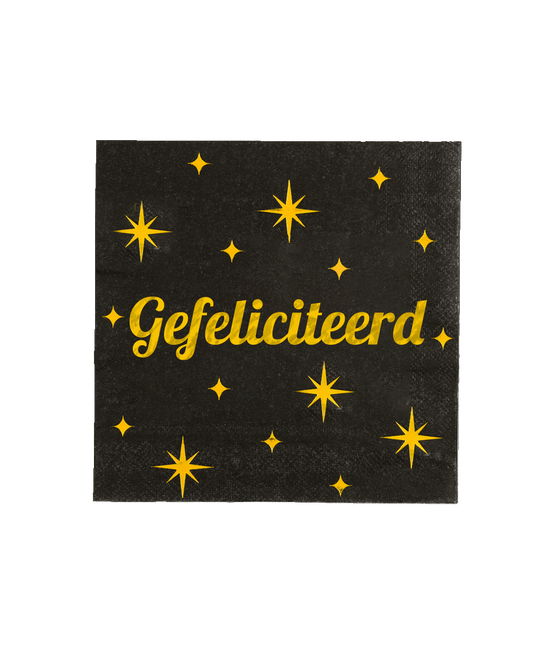 Gefeliciteerd Servetten Goud Zwart Sterren 19cm 16st van Paper Dreams koop je bij Partywinkel