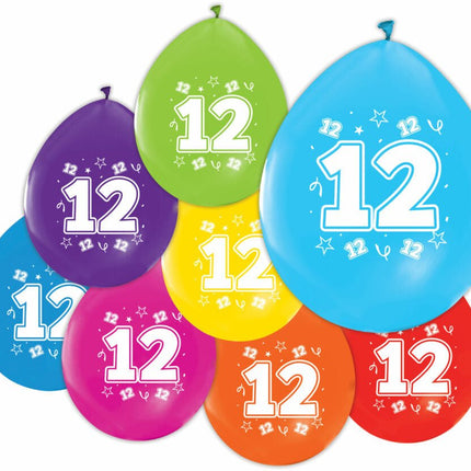 Gekleurde Ballonnen 12 Jaar 30cm 8st van WeFiesta koop je bij Partywinkel