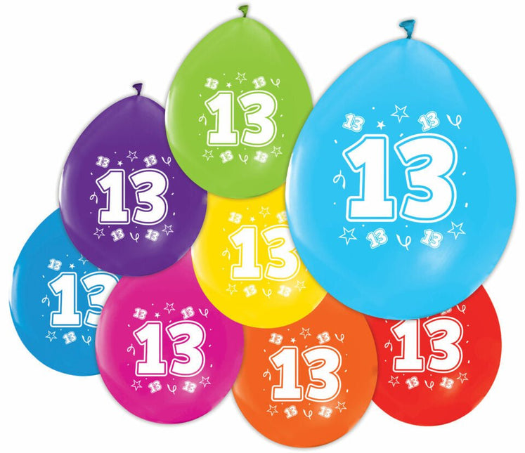 Gekleurde Ballonnen 13 Jaar 30cm 8st van WeFiesta koop je bij Partywinkel