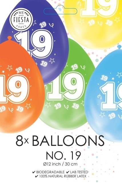 Gekleurde Ballonnen 19 Jaar 30cm 8st van WeFiesta koop je bij Partywinkel