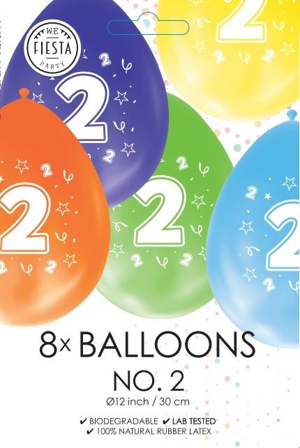 Gekleurde Ballonnen 2 Jaar 30cm 8st van WeFiesta koop je bij Partywinkel