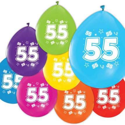 Gekleurde Ballonnen 55 Jaar 30cm 8st van WeFiesta koop je bij Partywinkel