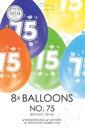 Gekleurde Ballonnen 75 Jaar 30cm 8st van WeFiesta koop je bij Partywinkel