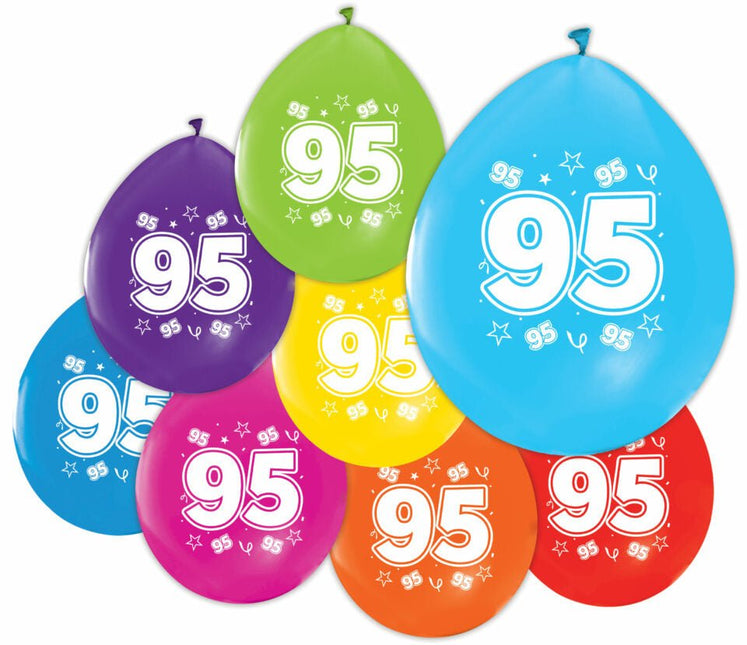 Gekleurde Ballonnen 95 Jaar 30cm 8st van WeFiesta koop je bij Partywinkel