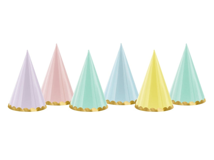 Gekleurde Feesthoedjes Pastel 16cm 6st van Partydeco koop je bij Partywinkel
