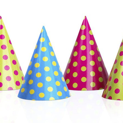 Gekleurde Feesthoedjes Stippen 16cm 6st van Partydeco koop je bij Partywinkel