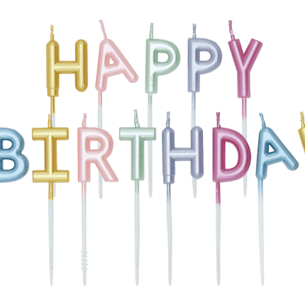 Gekleurde Kaarsen Happy Birthday Pastel van WeFiesta koop je bij Partywinkel