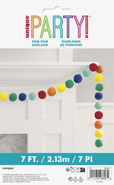 Gekleurde Slinger Pom Pom Filt 2m van Unique koop je bij Partywinkel