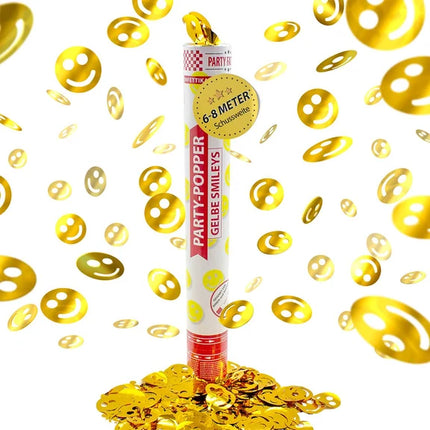 Smiley-konfettikanon, guld, 40 cm