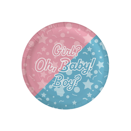 Gender Reveal Borden Oh Baby! 23cm 8st van Paper Dreams koop je bij Partywinkel
