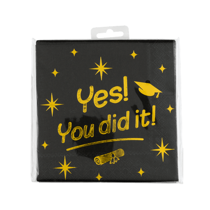 Geslaagd Servetten Zwart Goud Yes You Dit It! 19cm 16st van Paper Dreams koop je bij Partywinkel