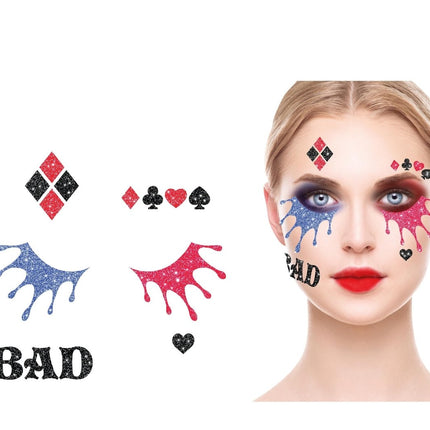Gezicht Stickers Harley Quinn Glitter 20cm van Fiestas Guirca koop je bij Partywinkel