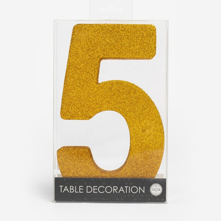 Goud Tafeldecoratie Cijfer 5 Glitter 20,5cm van WeFiesta koop je bij Partywinkel