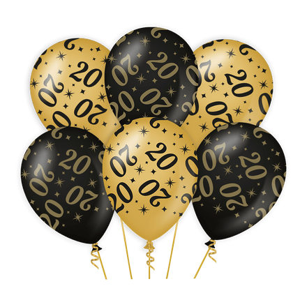 Goud Zwarte Ballonnen 20 Jaar 30cm 6st van Paper Dreams koop je bij Partywinkel