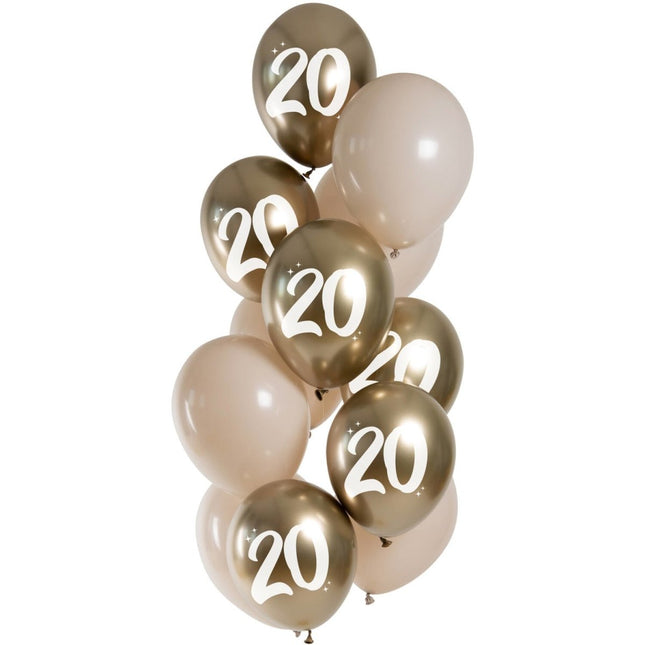 Gouden Ballonnen 20 Jaar Chroom 33cm 12st van Folat koop je bij Partywinkel