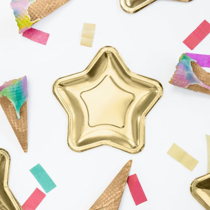 Gouden Borden Ster 23cm 6st van Partydeco koop je bij Partywinkel