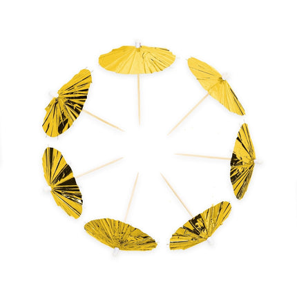 Gouden Cocktailprikkers Parasol 10cm 10st van WeFiesta koop je bij Partywinkel
