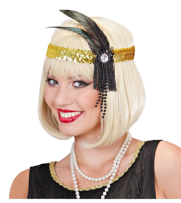 Gouden Hoofdband Pailletten Met Veren van Widmann koop je bij Partywinkel