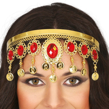 Gouden Hoofdband Rode Stenen van Fiestas Guirca koop je bij Partywinkel