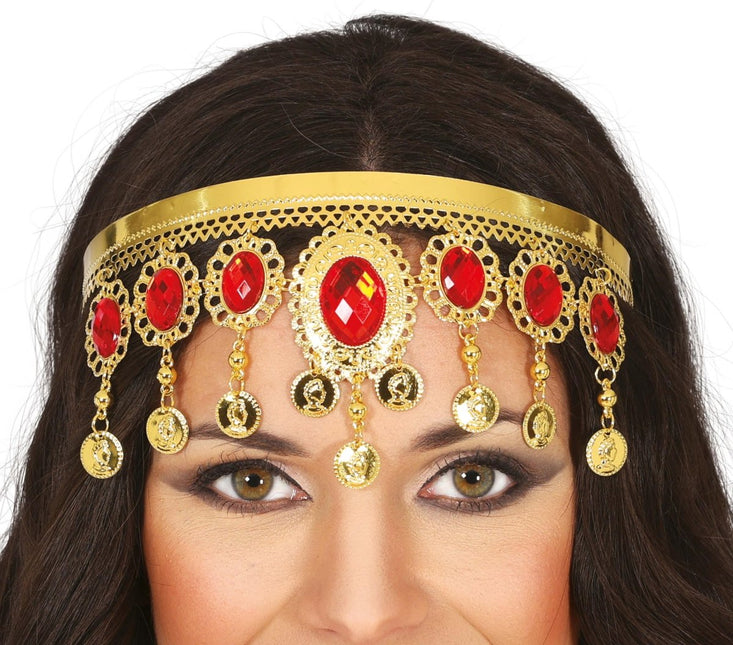 Gouden Hoofdband Rode Stenen van Fiestas Guirca koop je bij Partywinkel