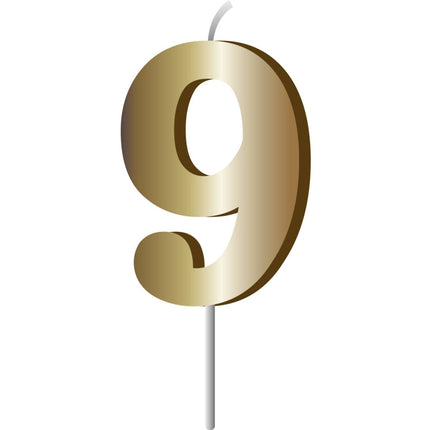 Gouden Kaars 9 Jaar 7cm van Folat koop je bij Partywinkel