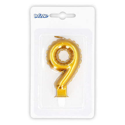 Gouden Kaars 9 Jaar 8cm van Boland koop je bij Partywinkel