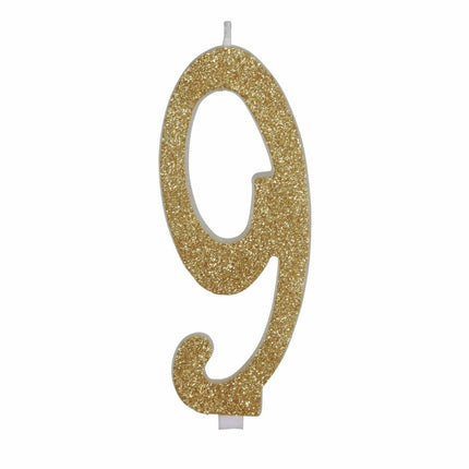 Gouden Kaars 9 Jaar Glitter 12,5cm van Fiestas Guirca koop je bij Partywinkel