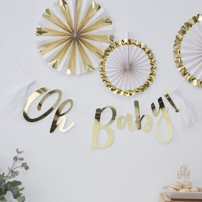 Gouden Letterslinger Oh Baby 1,5m van Ginger Ray koop je bij Partywinkel