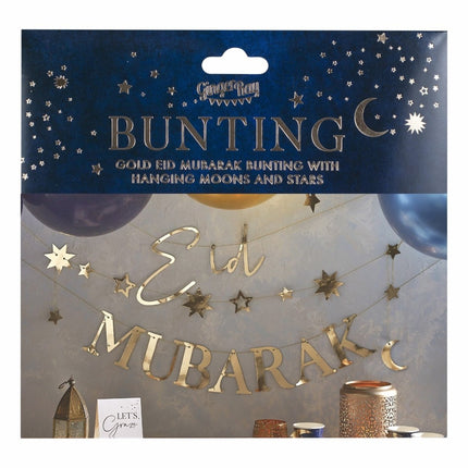 Gouden Ramadan Letterslinger Eid Mubarak 1,5m 3st van Ginger Ray koop je bij Partywinkel